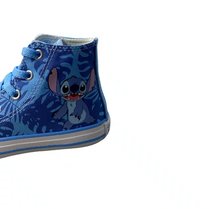 All Star Stich Azul Branco Fechamento Cadarço 