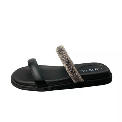 Birken Beira Rio Feminina Preta Tira Cravejada 