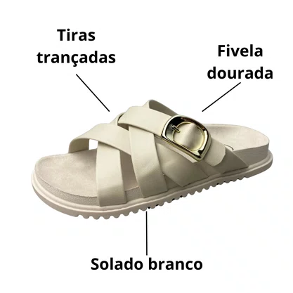 Birken Molekinha Feminina Infantil Branco Off Fivela Dourada
