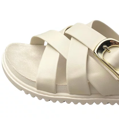 Birken Molekinha Feminina Infantil Branco Off Fivela Dourada