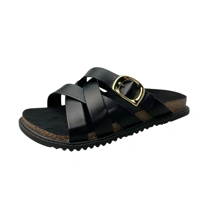 Birken Molekinha Feminina Infantil Preta Fivela Dourada
