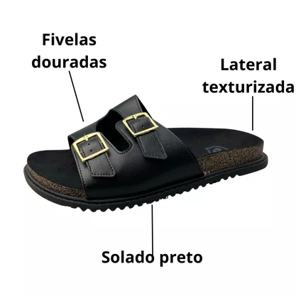 Birken Molekinha Feminina Infantil Preto Fivelas Douradas