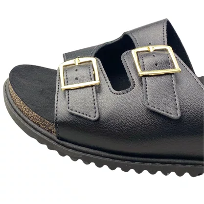 Birken Molekinha Feminina Infantil Preto Fivelas Douradas