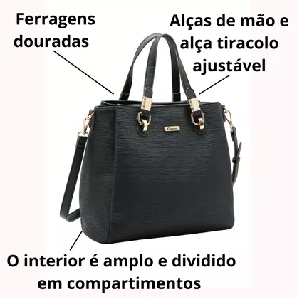 Bolsa Chenson Feminina Preta Ferragens Douradas 