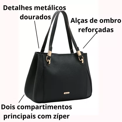 Bolsa Chenson Feminina Preta Ferragens Douradas 