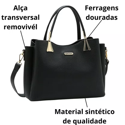 Bolsa Chenson Feminina Preto Ferragens Douradas 