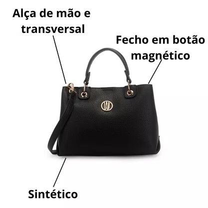 Bolsa Wj Feminina Preta Alça Transversal Removível 