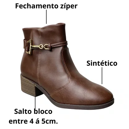 Bota Beira Rio Feminina Café Fecho Zíper