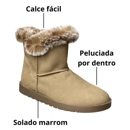 Bota Mooncity Feminina Bege Peluciada 