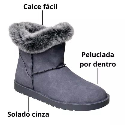 Bota Mooncity Feminina Cinza Peluciada 