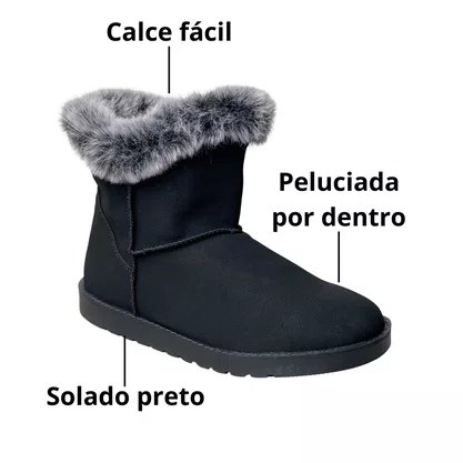 Bota Mooncity Feminina Preto Peluciada 