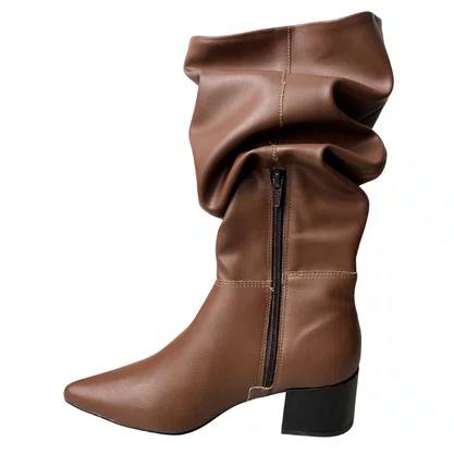 Bota Offline Feminina Marrone Bico Fino