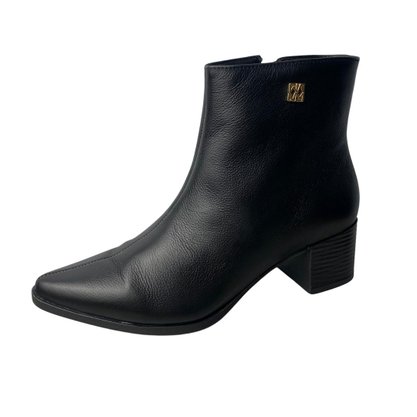 Bota Via Marte Preta Salto Bloco Couro 
