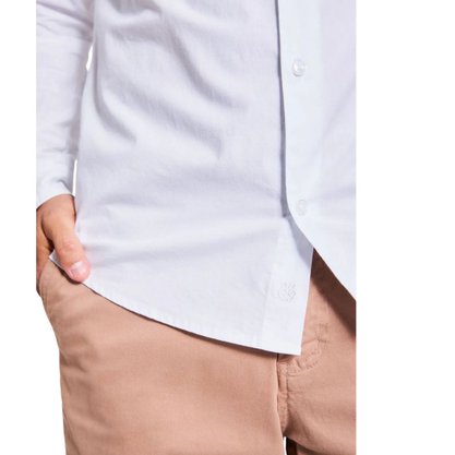 Camisa Básica Masculina Tricoline Manga Longa Branco