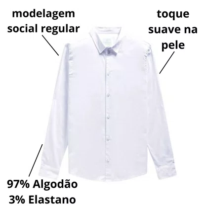 Camisa Básica Masculina Tricoline Manga Longa Branco