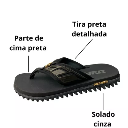 Chinelo Kenner Masculino Kivah Preto Opaco 