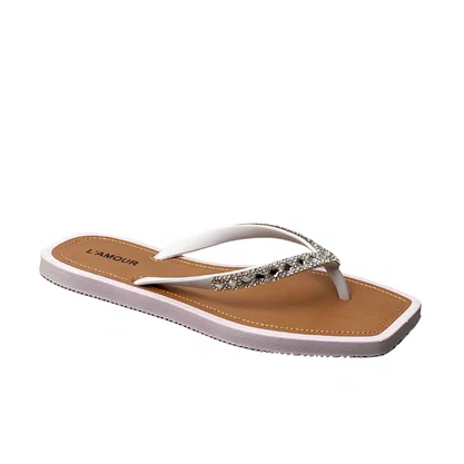 Chinelo L´amour Feminina Branco Tira Cravejada 