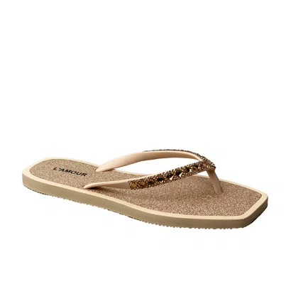 Chinelo L´amour Feminino Bege Glitter