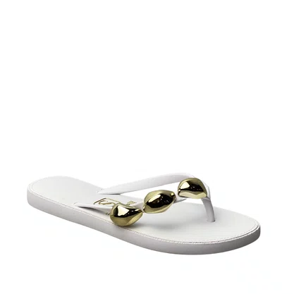 Chinelo Santinelli Feminina Branco Ferragens Douradas 