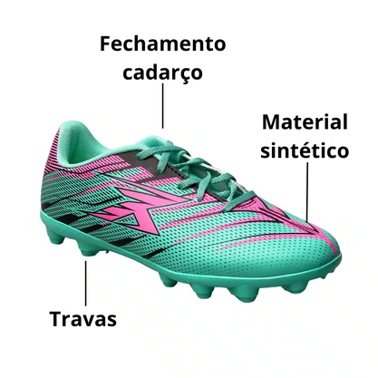 Chuteira Oxn Infantil Masculino Verde Menta Campo Speed 6