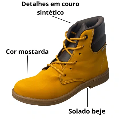 Coturno Kidy Infantil Masculino Mostarda Fechamento Cadarço 