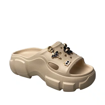 Crocs Aberto Yvate Feminino Bege Acompanha Acessórios