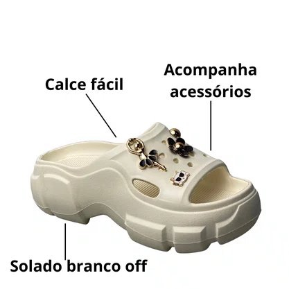 Crocs Aberto Yvate Feminino Off White Acompanha Acessórios