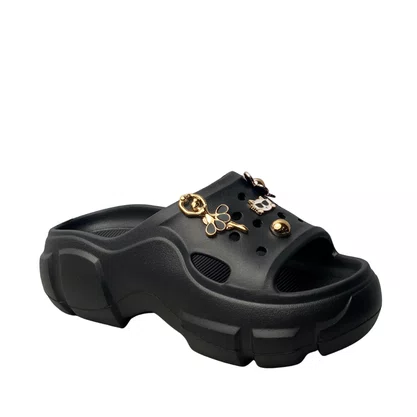 Crocs Aberto Yvate Feminino Preto Acompanha Acessórios
