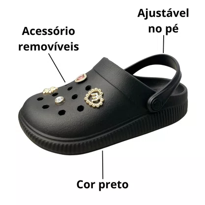 Crocs Molekinha Feminina Infantil Preta Acompanha Acessórios 