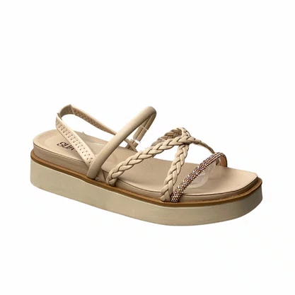 Flat Sua Cia Feminino Areia Tira Cravejada 
