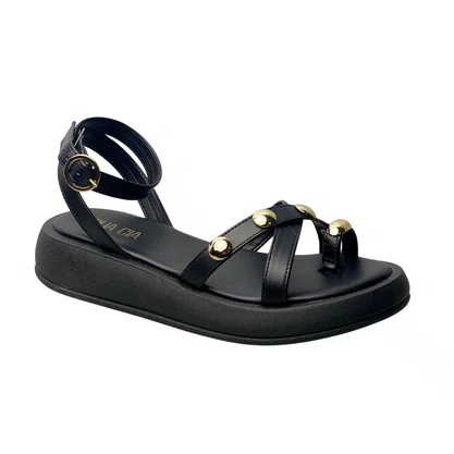 Flat Sua Cia Feminino Preto Ferragens Douradas
