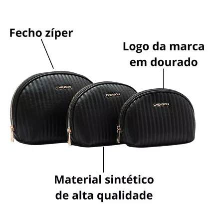 Kit Necessaire Chenson Feminino Preto Fecho Zíper 