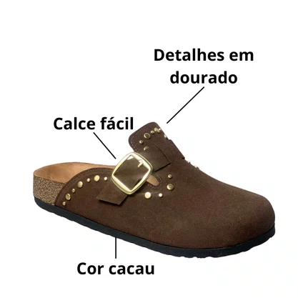 Mule Beira Rio Feminino Cacau Ferragens Douradas 