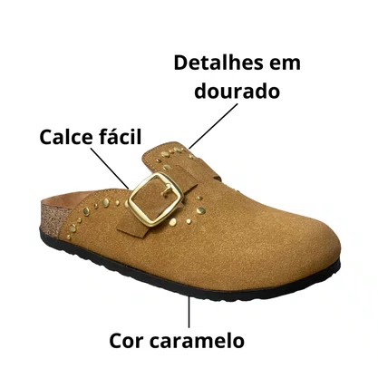 Mule Beira Rio Feminino Caramelo Ferragens Douradas