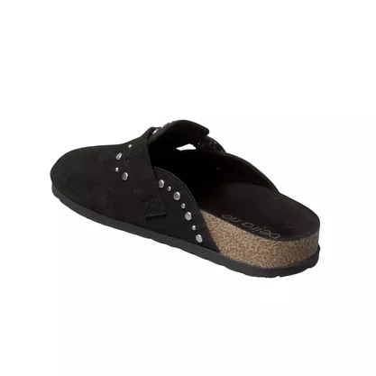 Mule Beira Rio Feminino Preto Ferragens Prateada 
