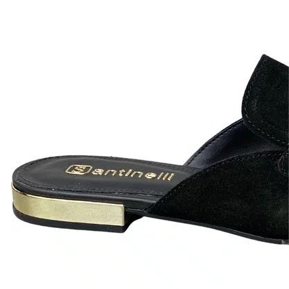 Mule Santinelli Feminino Preto Ferragem Dourada 