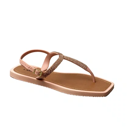 Rasteirinha L´amour Feminina Rose Tira Cravejada 