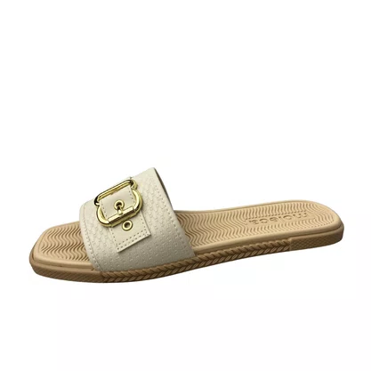 Rasteirinha Moleca Feminina Branco Off Fivela Dourada