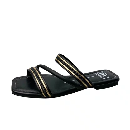 Rasteirinha Moleca Feminina Preto Dourado 