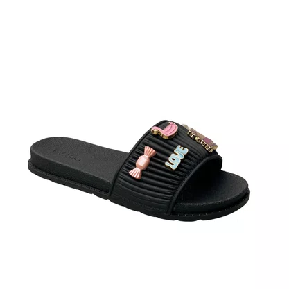 Rasteirinha Molekinha Infantil Feminina Preto Acompanha Acessórios 