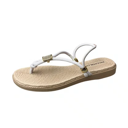 Rasteirinha Piccadilly Feminina Branco Neve Ferragens Douradas 