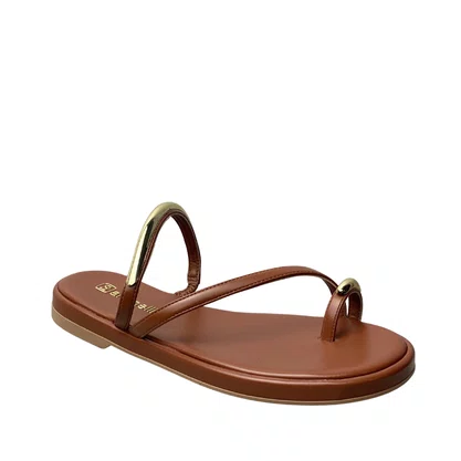 Rasteirinha Santinelli Feminina Caramelo Ferragem Dourada 