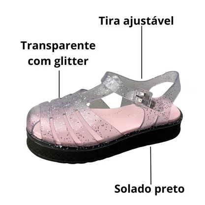 Sanadália Kidy Infantil Feminina Transparente Preto Glitter 
