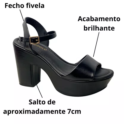 Sandália Bebecê Feminina Preto Salto Bloco 