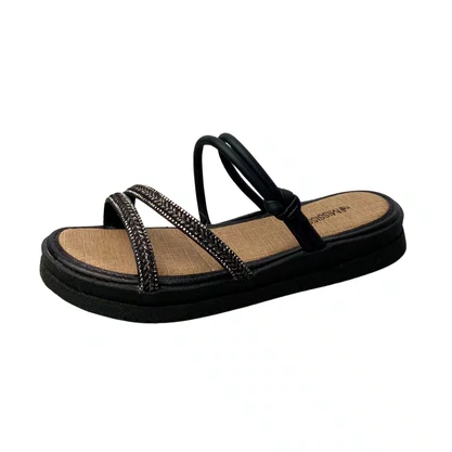 Sandália Flat Mississipi Feminina Preta Brilho 