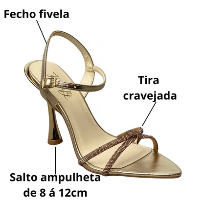 Sandália Helena Be Feminina Ouro Tira Cravejada 