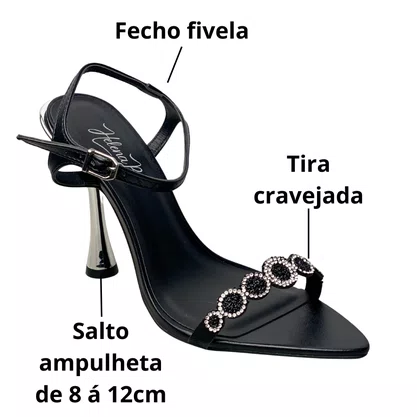 Sandália Helena Be Feminina Preta Tira Cravejada 