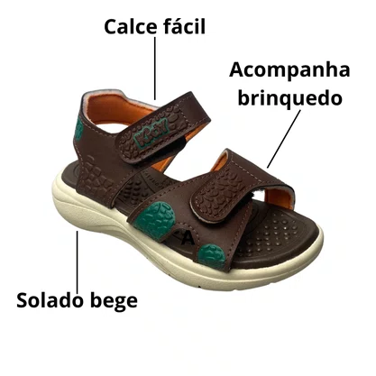 Sándalia Kidy Infantil Masculino Marrom Acompanha Brinde 