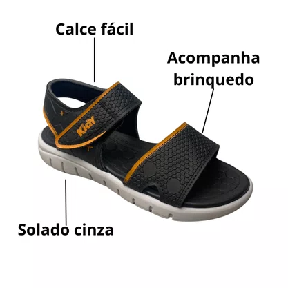 Sándalia Kidy Infantil Masculino Preto Acompanha Brinde 