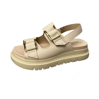 Sandália Modare Feminina Creme Fivela Dourada 